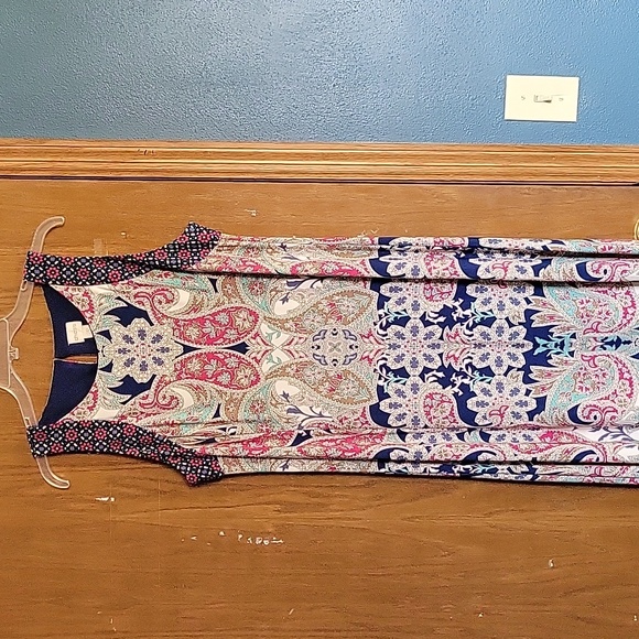 Chicos Chico's Crown Paisley maxi  Sz 2P sleeveless border print double slit - Picture 1 of 6